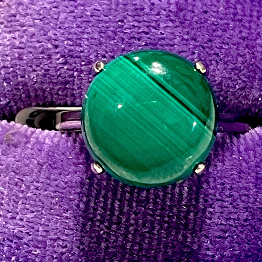 Imported 925 Genuine Natural Malachite Cabochon Solitaire Sz6 NWT